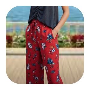 NWT Lili Sport 2X red floral wide leg belted pull on pants with pockets